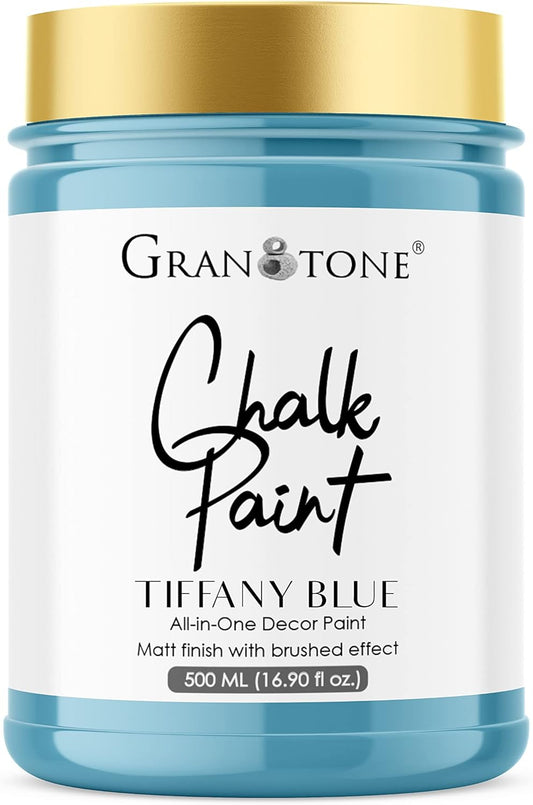 GRANOTONE Chalk Paint for Furniture, Matt-Finish Water-Based Acrylic Paint for Wood, Walls, Metal, Glass, Paper, Fabric Canvas, Maximum Coverage Chalk Paint for Kids & Adults, 500 Ml (TIFFANY BLUE)