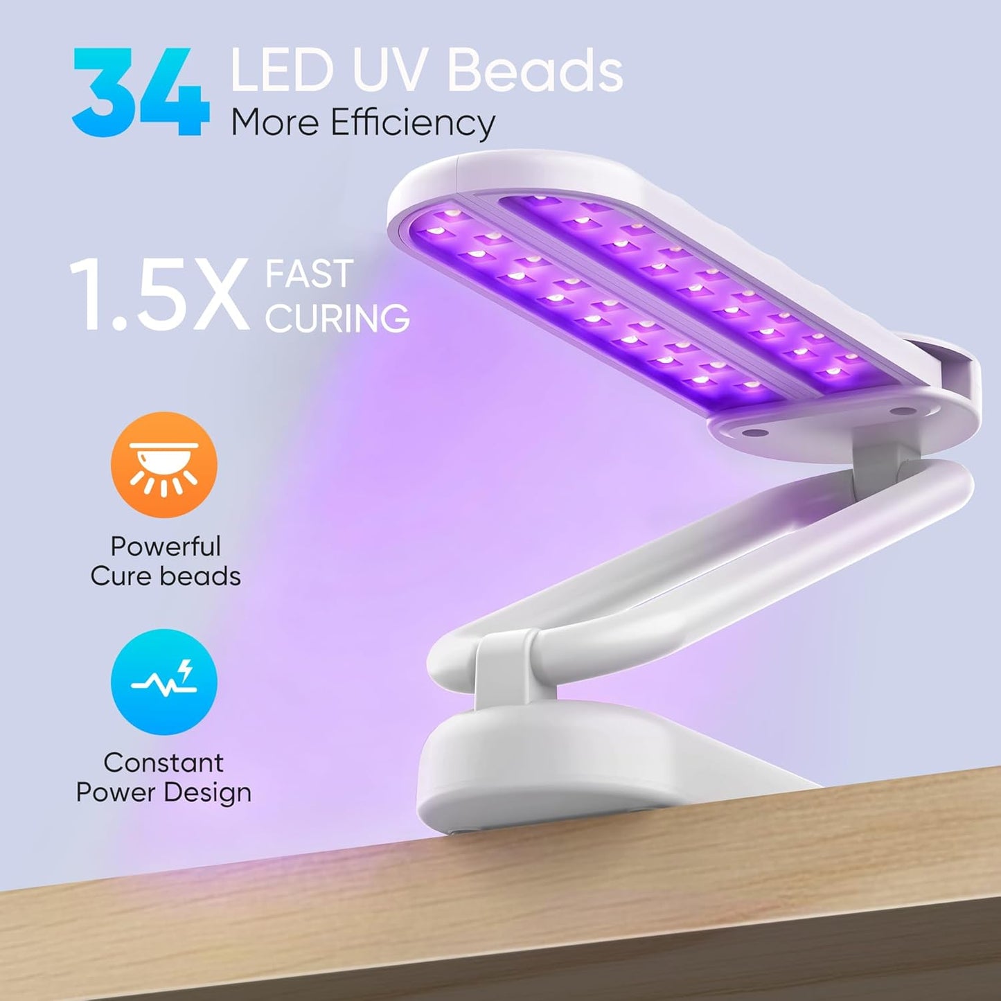 PPESULK UV Light for Resin Curing, Rechargeable UV Resin Lamp with Time Display, 34 LEDs High Power Resin Curing Machine, Cordless Portable UV Lamp for Resin Molds, Crafts, Jewelry Making(White)