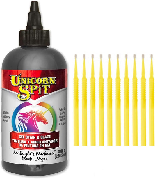 Unicorn SPiT Gel Stain and Glaze in One - Midnight's Blackness 8 oz. Bottle Detail Sticks