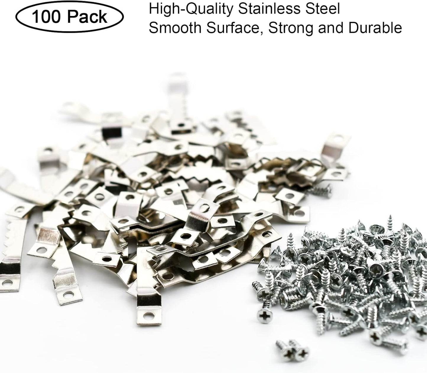 Small Sawtooth Picture Hangers 100 Pack Steel Sawtooth Hangers with Screws for Hanging Canvas Photos Frame Clock Paintings Artwork (Silver)