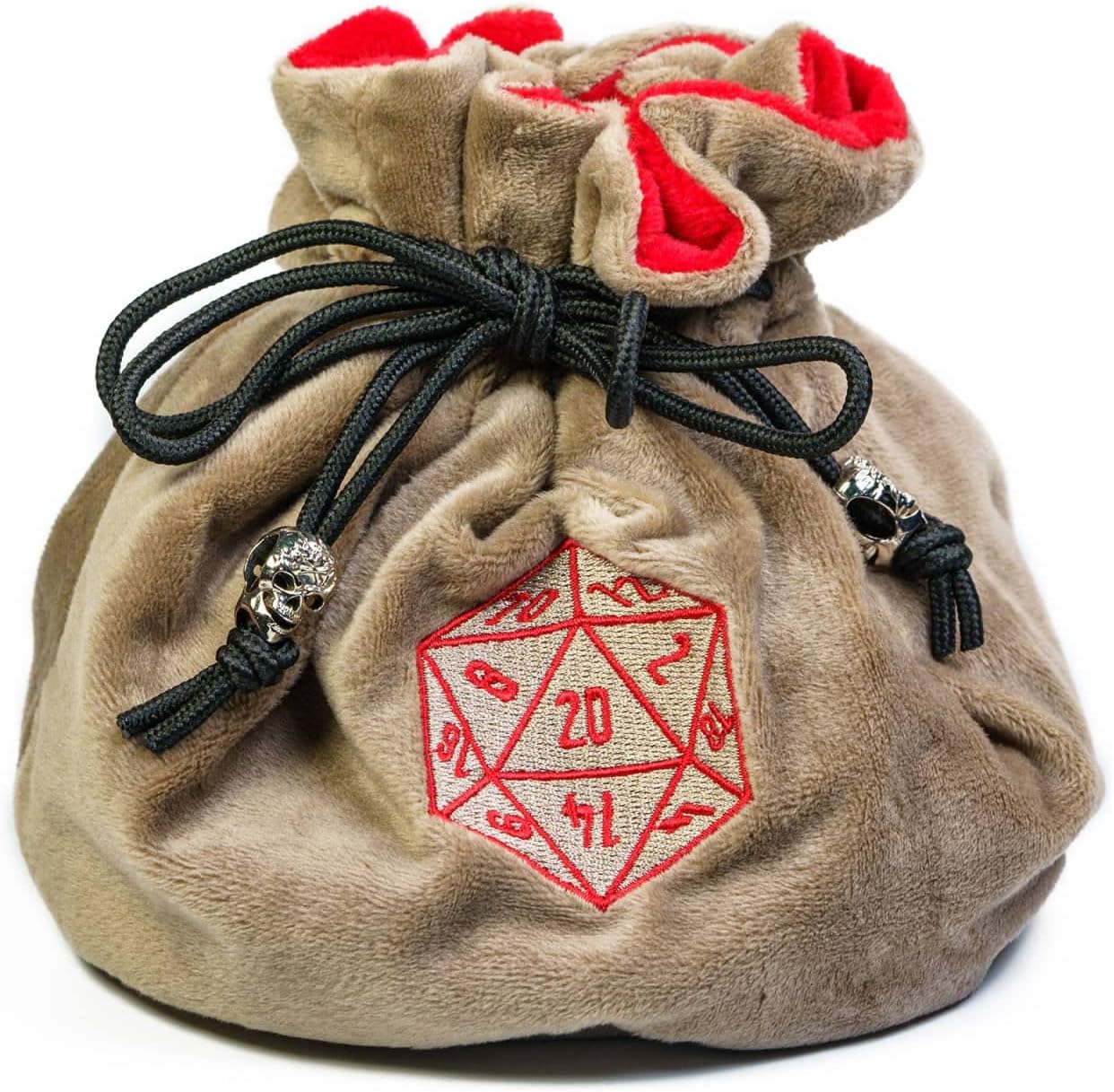 Large Dice Bags D&D with Pockets Khaki Storage Bag D20 Logo for DND RPG Game Dices - Capacity 200+ Dice