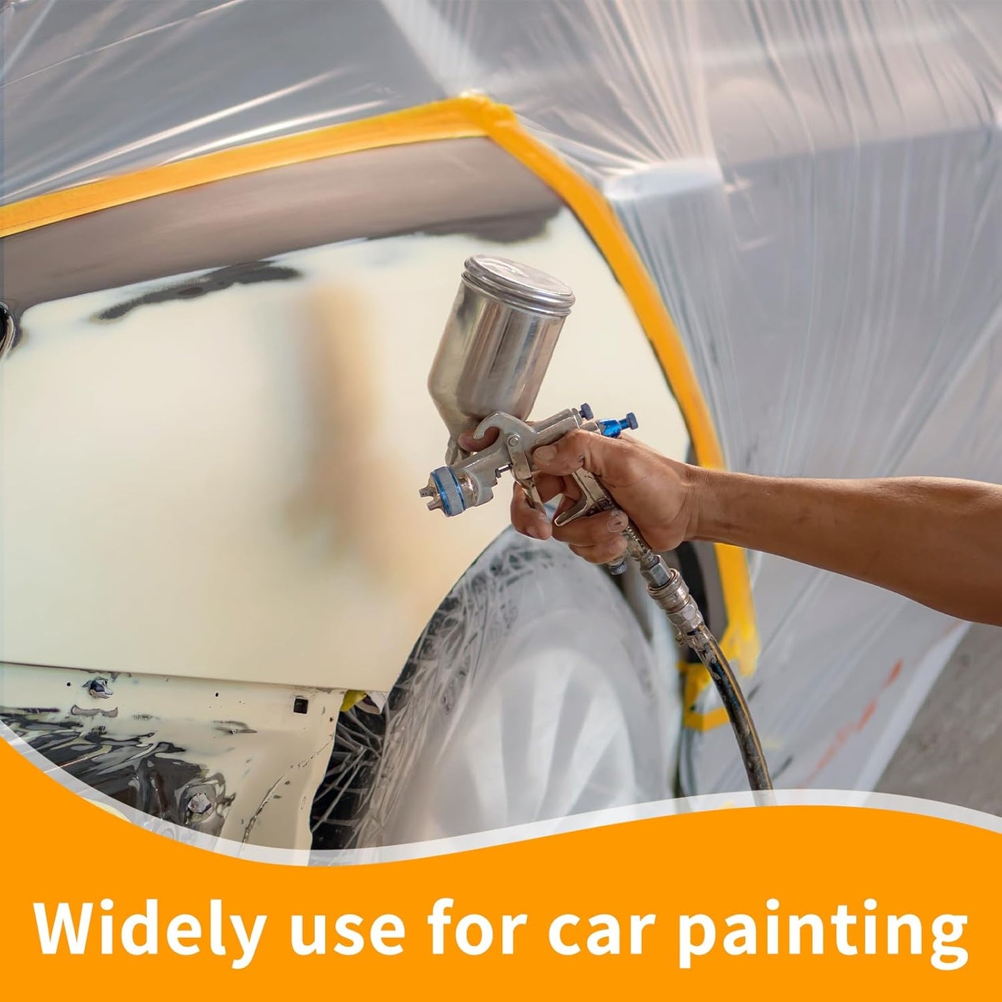 Painters Plastic with Tape 22" x 66',Pre-Taped Masking Film for Painting,Paint Protection Film with Built-in Tape, Drip-Free Painting for Cars,Walls, Floors, Furniture（2 Rolls）