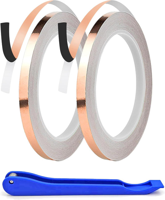 7/32 Inch Black Back Copper Foil for Stained Glass, 1.5 Mil Thick, 36 Yards 2 Rolls, with Copper Foil Hand Foiler