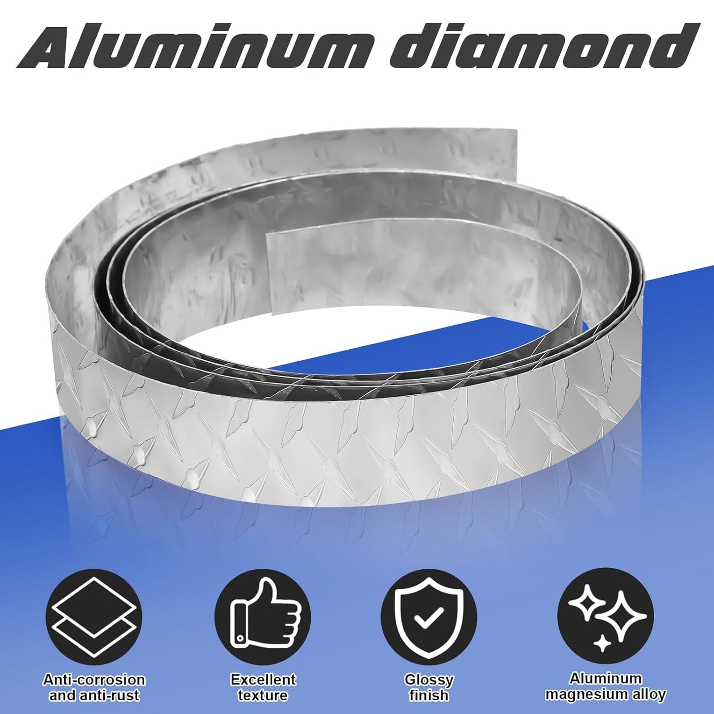 Diamond Plate Sheet Metal Aluminum Diamond Heavy Duty Tread Sheet Tread Plate for Wall Covering, Cargo Trailer, RV (120 × 2 Inch)