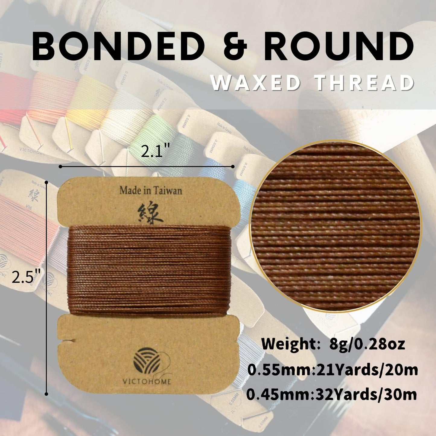 Bonded & Round Waxed Threads, 3-PLY Round Thread 12 Colors 252 Yards - Hand Sewing - All Leather Projects/Crafts/All-Purpose Threads/Macrame/Bracelet (0.55 mm, 21yd/Each)
