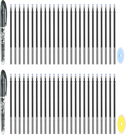 PATIKIL 2Pcs Erasable Gel Pens with 50 Refills & 2 Erasers, 0.5mm Heat Erasable Pens for Fabric Black Ink Fabric Marking Pen for Sewing Quilting Planner Writing