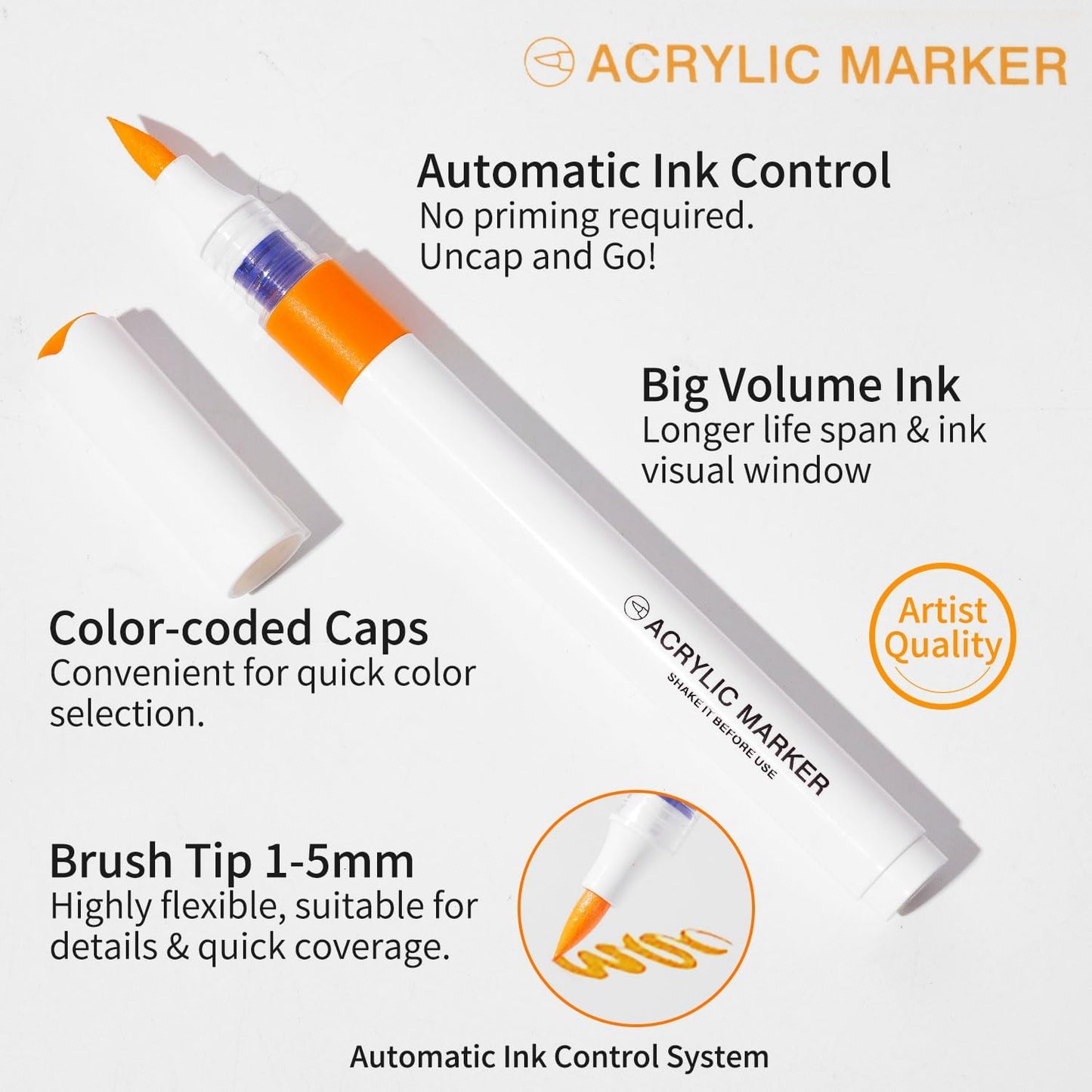 9 Color Acrylic Paint Markers, Water-Based Acrylic Markers for Artists Adults Coloring Drawing Cartoon Anime Comic - Brush Tip for Rock Painting, Wood, Canvas, Fabric (Gray Wolf Series)