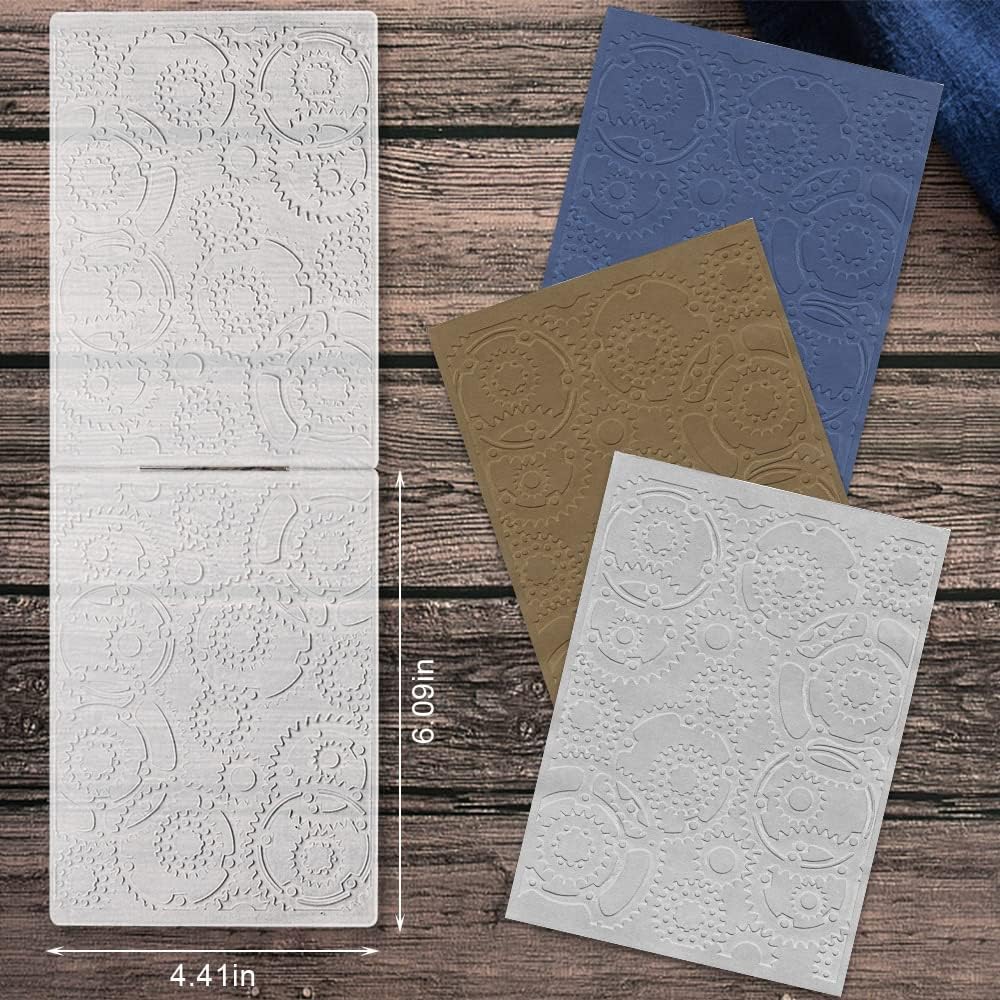 3-D Textured Impressions Gear Embossing Folder, Background Plastic Embossing Folder Template for Card Making Scrapbooking Paper Craft Album Stamps DIY Décor