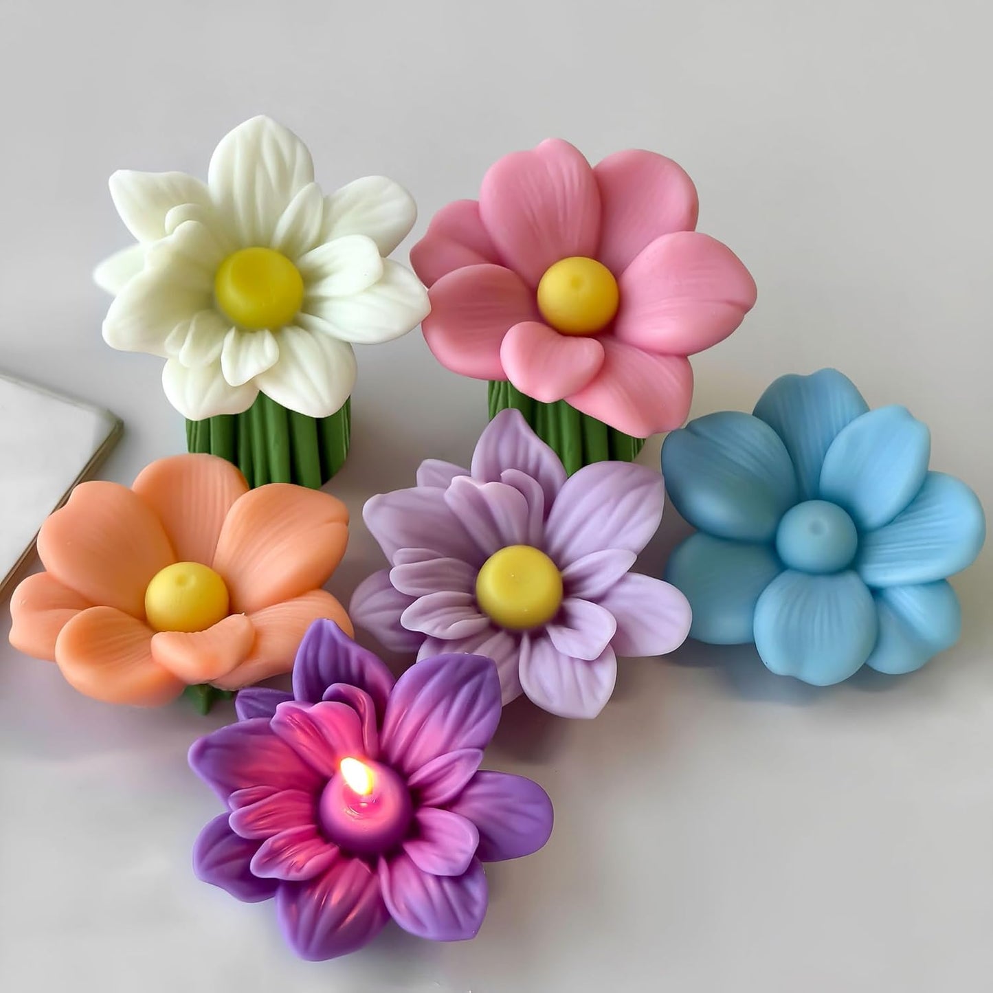 2 Pack Tulip Flower Succulent Peony Half Open Rose Bud Cylinder Candle & Resin Mold - Resin Casting Silicone Molds for Home Decor & Candle Making Wave Spiral Mold