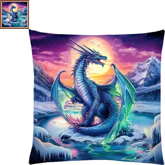 Fanxvivy Stamped Cross Stitch Kits for Adults Beginners Pillow Needlepoint Kit with Embroidery Pattern Needlework Kit Prestamped Stitches Kit 11CT Cross Stitching-Glacier Dragon 18x18 inch
