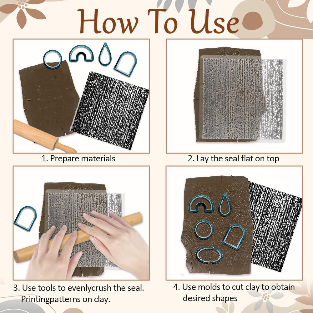 CHGCRAFT Polymer Clay Texture Sheets Sandpaper Texture Silicone Clay Texture Mat Silicone Texture Stamps Clay Modeling Pattern Pad for DIY Clay Jewelry Earrings Clay Mat