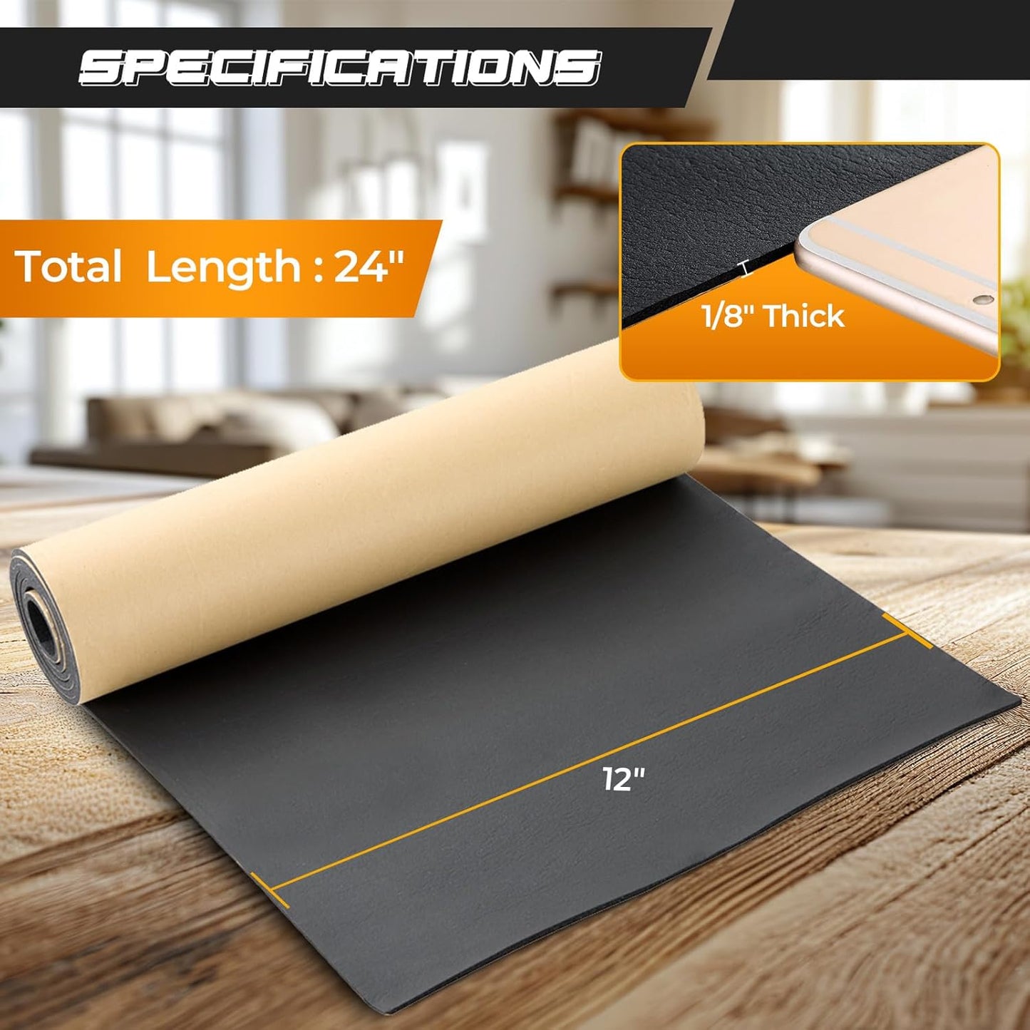 NATGAI Sponge Neoprene with Adhesive Foam Rubber Sheet 1/8” Thick X 12” Wide X 24” Long, Cut to Multiple Dimensions and Lengths - DIY, Gaskets, Cosplay, Costume, Crafts