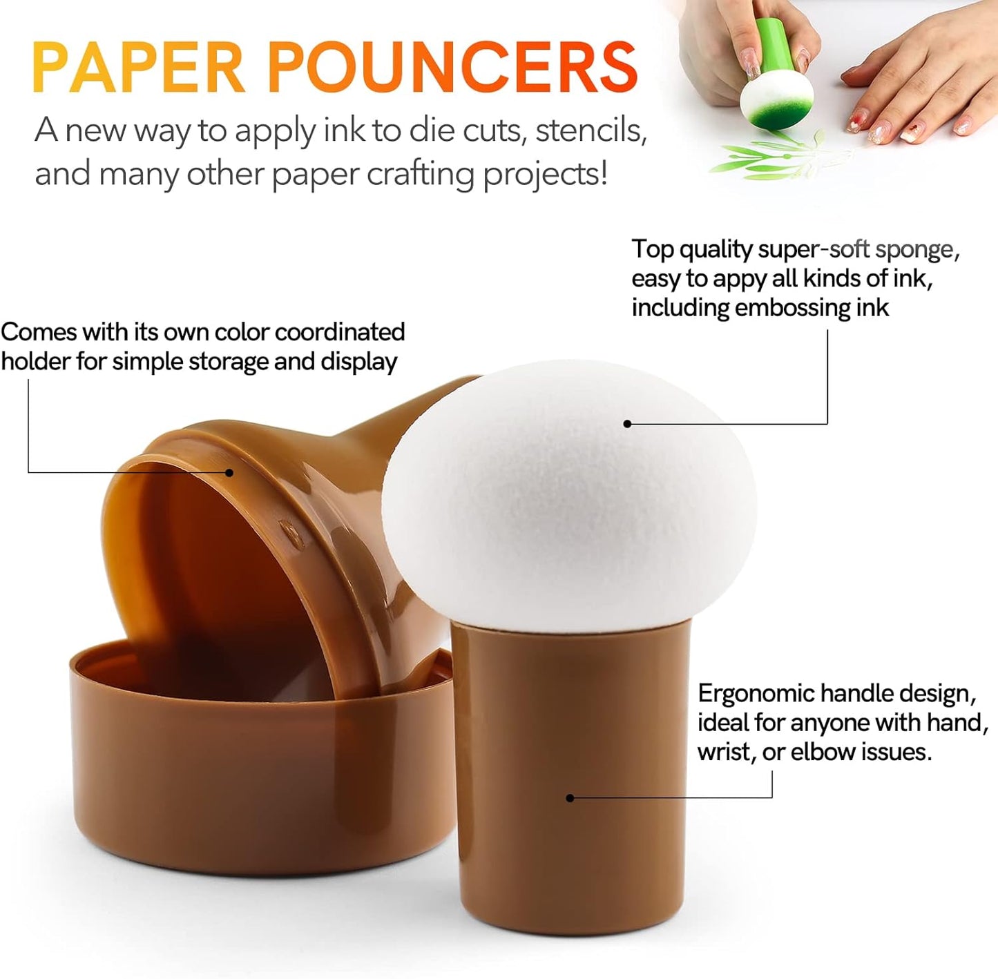 6PCS / Sets Ink Applicator with Storage Cases,Paper Pouncers for Direct Ink Application On Crafts Projects Easily,Inking Sponge for Stamp Ink Distressing, Blending Card Making Crafting Tools