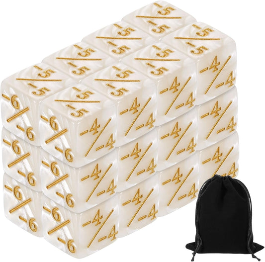 uxcell 24Pcs Magic Dice Counters, Acrylic D6 Life Token Dice Set with Pouch for Standard Cards Gaming Accessories, White Marble