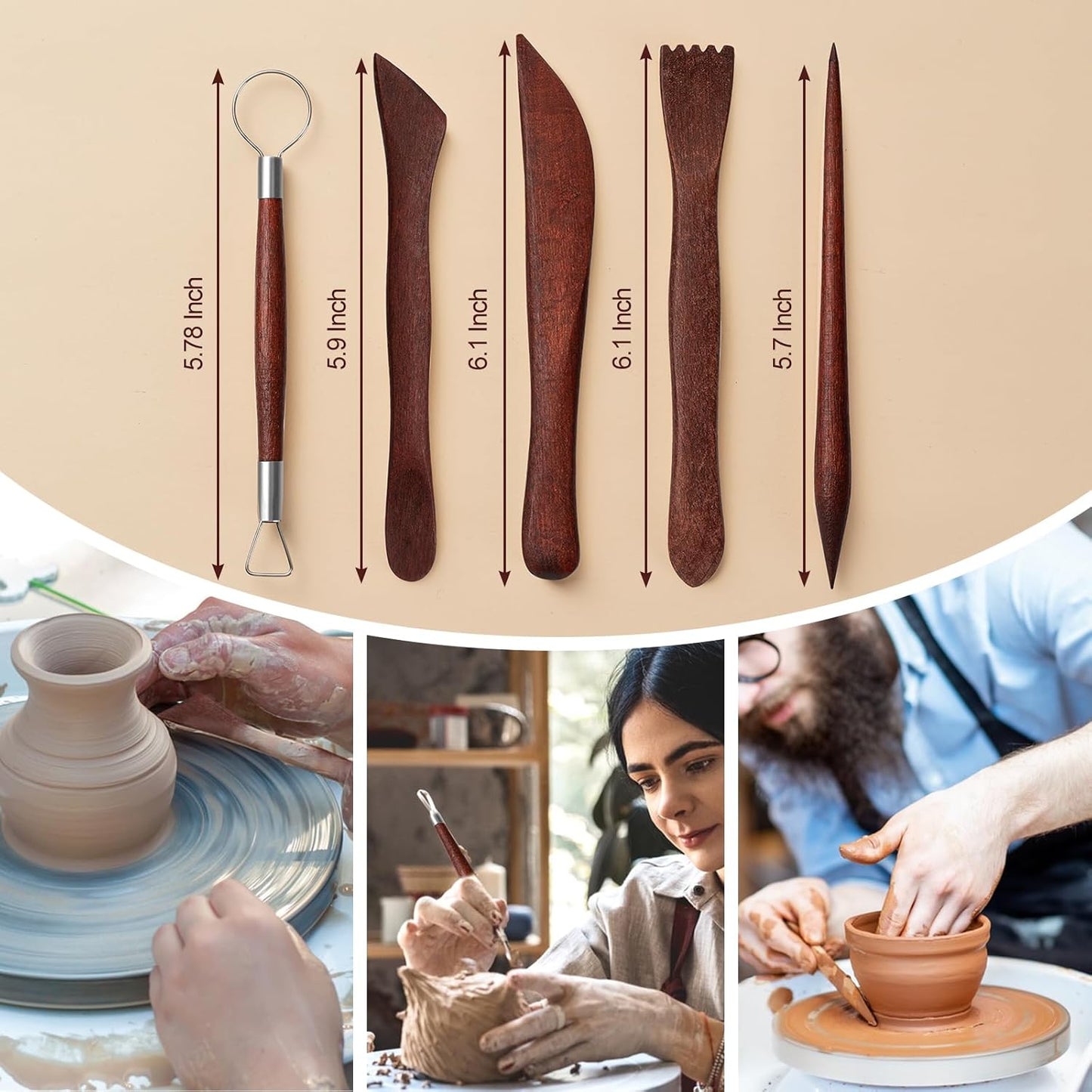 Amrules Clay Tools Kit, 27 PCS Red Pottery Tools, Practical Polymer Clay Sculpting Tools Kit, Air Dry Clay Tools Set for Adults, Pottery Craft, Dotting, Carving, Drawing, Molding, Modeling, Shaping