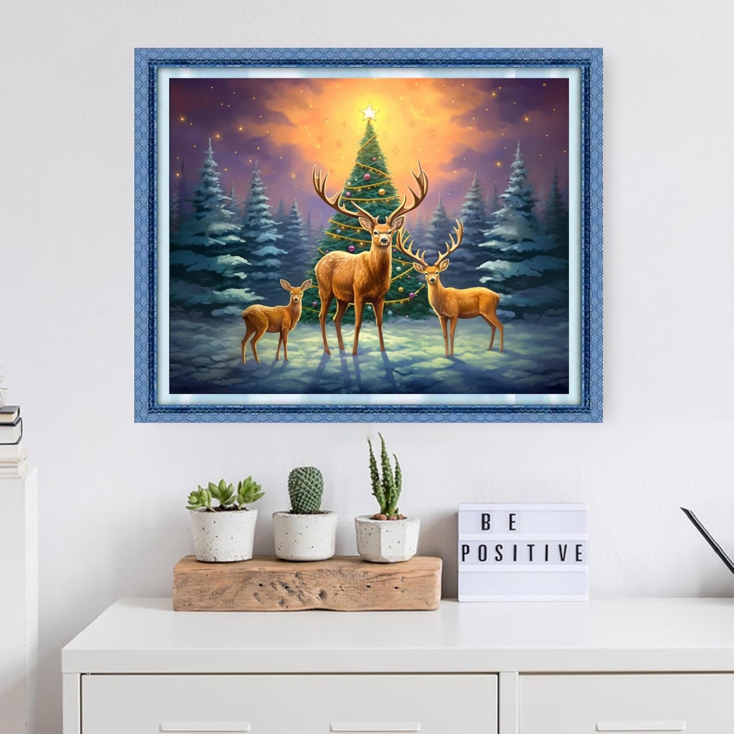 Dooxvey Cross Stitch Kit for Adults Beginners - Stamped Needlepoint Embroidery Pattern - Elk Christmas Tree 16x20 Inch - 11CT Full Range