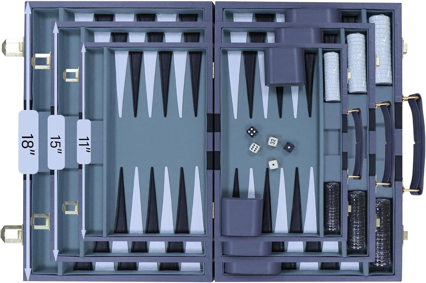 Backgammon Set - Classic Board Game with Premium Leather Case - Portable Travel Strategy Backgammon Game Set for Adults, Kids - Suitable as (11inch, Gray)