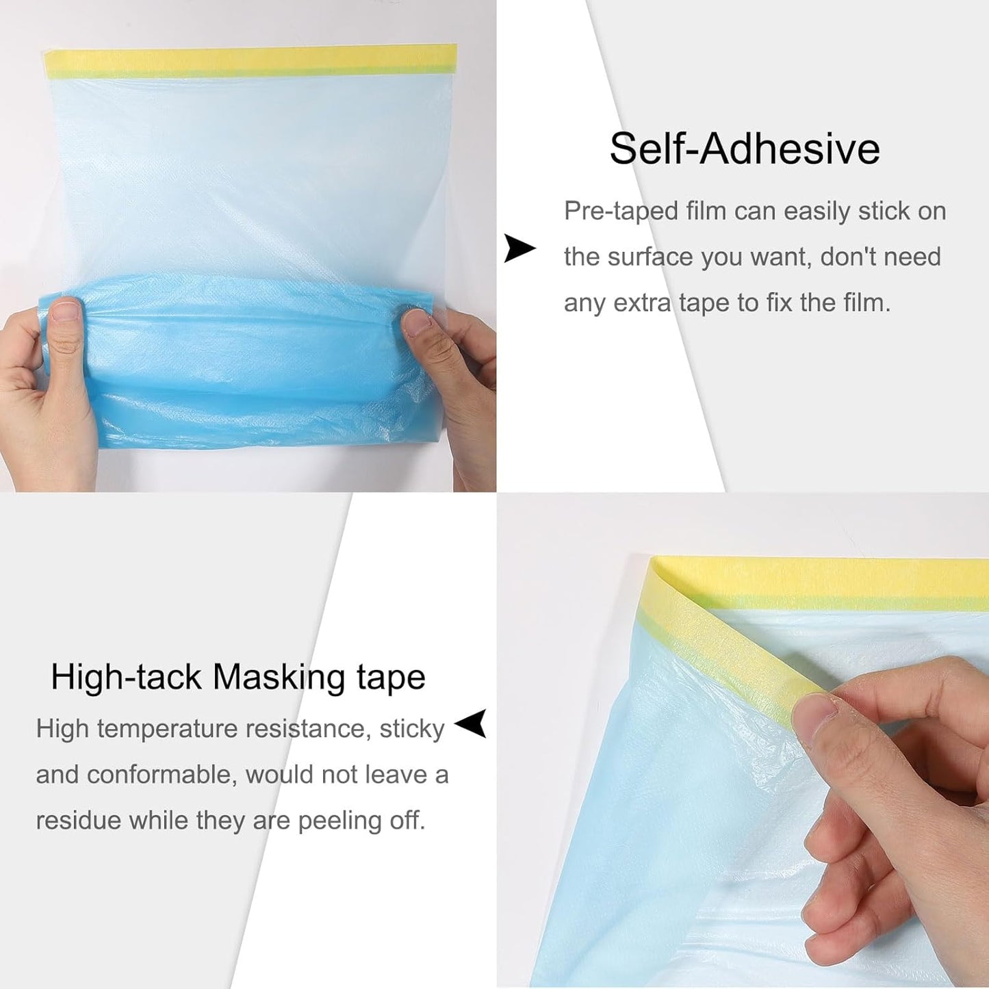 uxcell Pre-Taped Masking Film, 4.9ft x 82ft Plastic Paint Drop Cloth with Medium-Tack Painters Tape for Painting Spraying Protection Blue Film 6Pcs