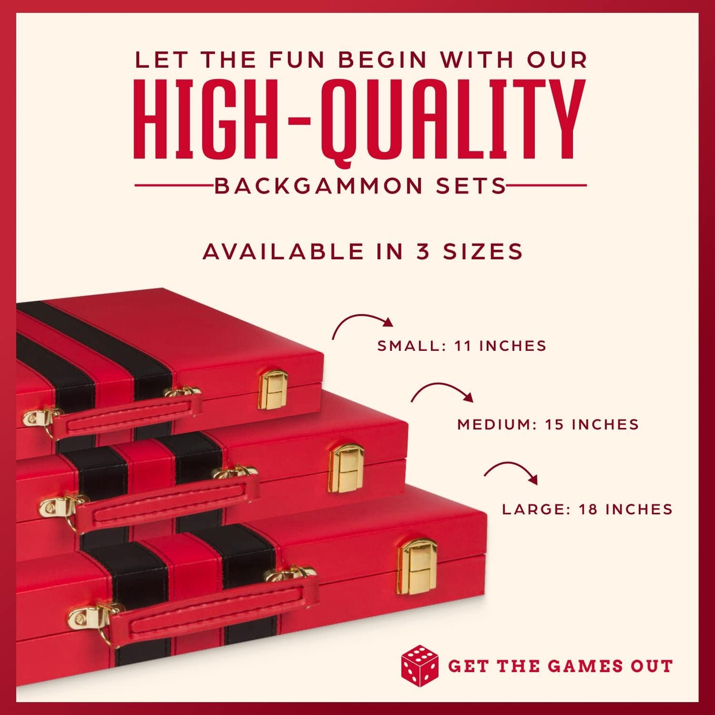 Get The Games Out Backgammon Set, Classic Board Game Case, 2 Players, Includes Strategy & Tip Guide, Perfect for Parties and Family Game Nights - Small, Red