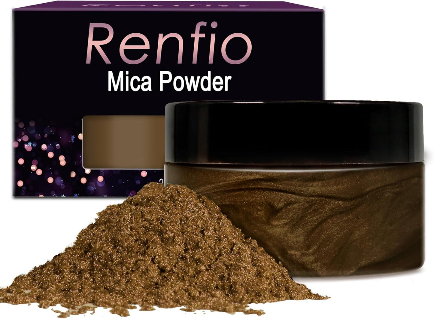 Renfio 100g Mica Powder Pigment, Metallic Natural Dye Mineral Pearl Shimmer Epoxy Resin Dye for Painting Soap Making Slime Bath Bombs 3.5 Oz - Coffee Brown