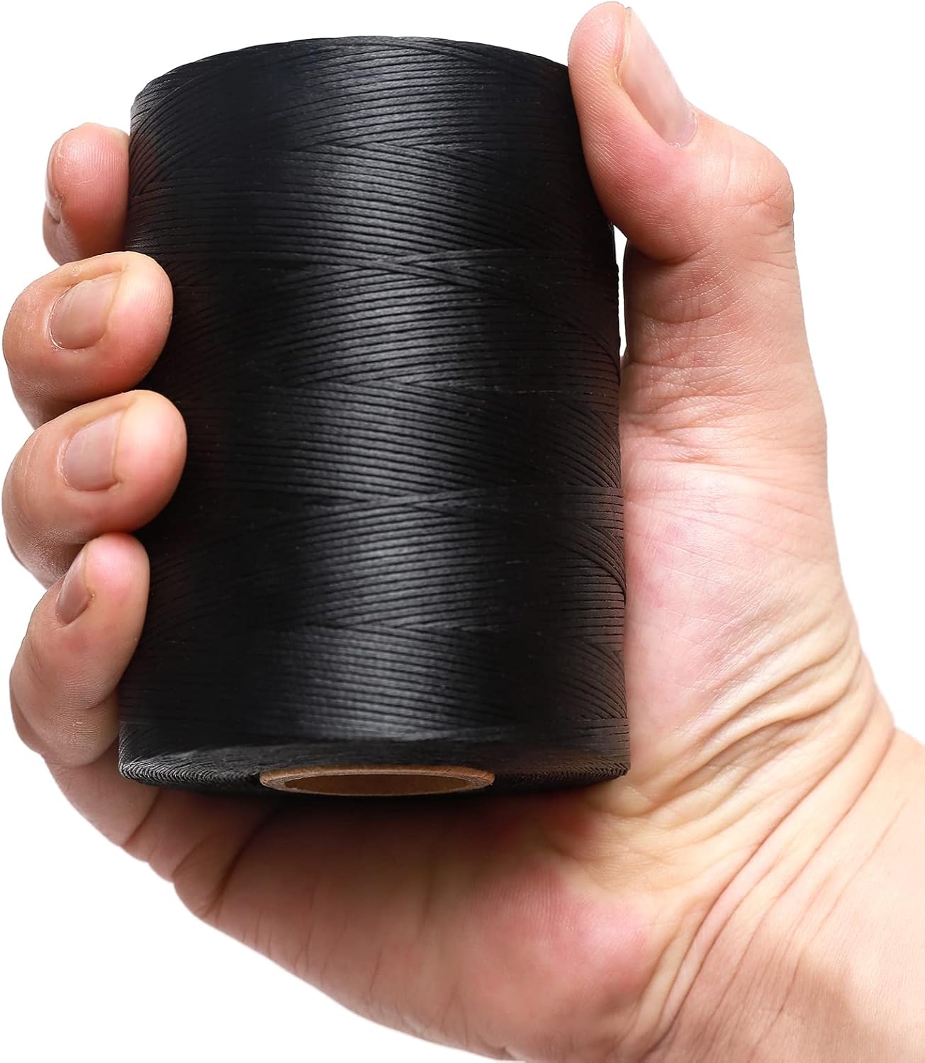 Waxed Thread,852Yds 150D 0.8mm Flat Polyester Wax Thread for Hand Sewing Leather Craft DIY Projects Shoes Repair Book Binding(Black)