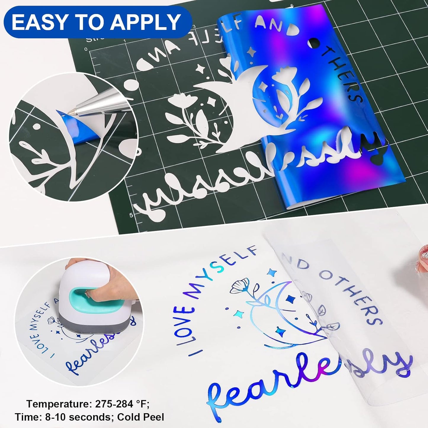 VINYL FROG Holographic HTV Vinyl Roll 12" x5ft Blue Metallic Heat Transfer Vinyl Iron on Vinyl Easy to Cut & Weed DIY Heat Press Design for T-Shirts