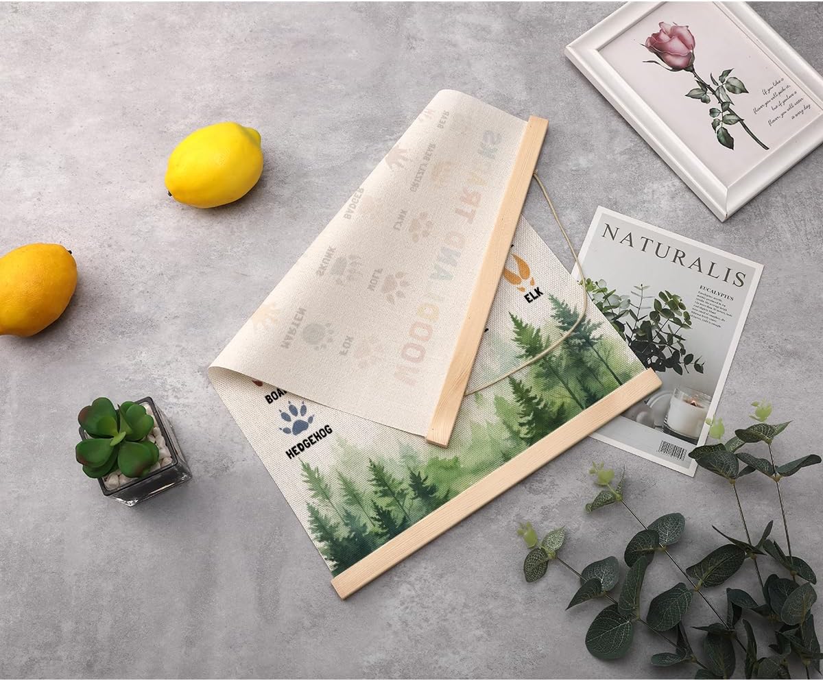 Boho Animal Woodland Tracks Poster Hanger, Forest Jungle Animals Nursery Decor Wall Decor, Paw Print Educational Posters Country Wall Art Wall Hanging Banner Farmhouse Home Playroom Baby Room Decor