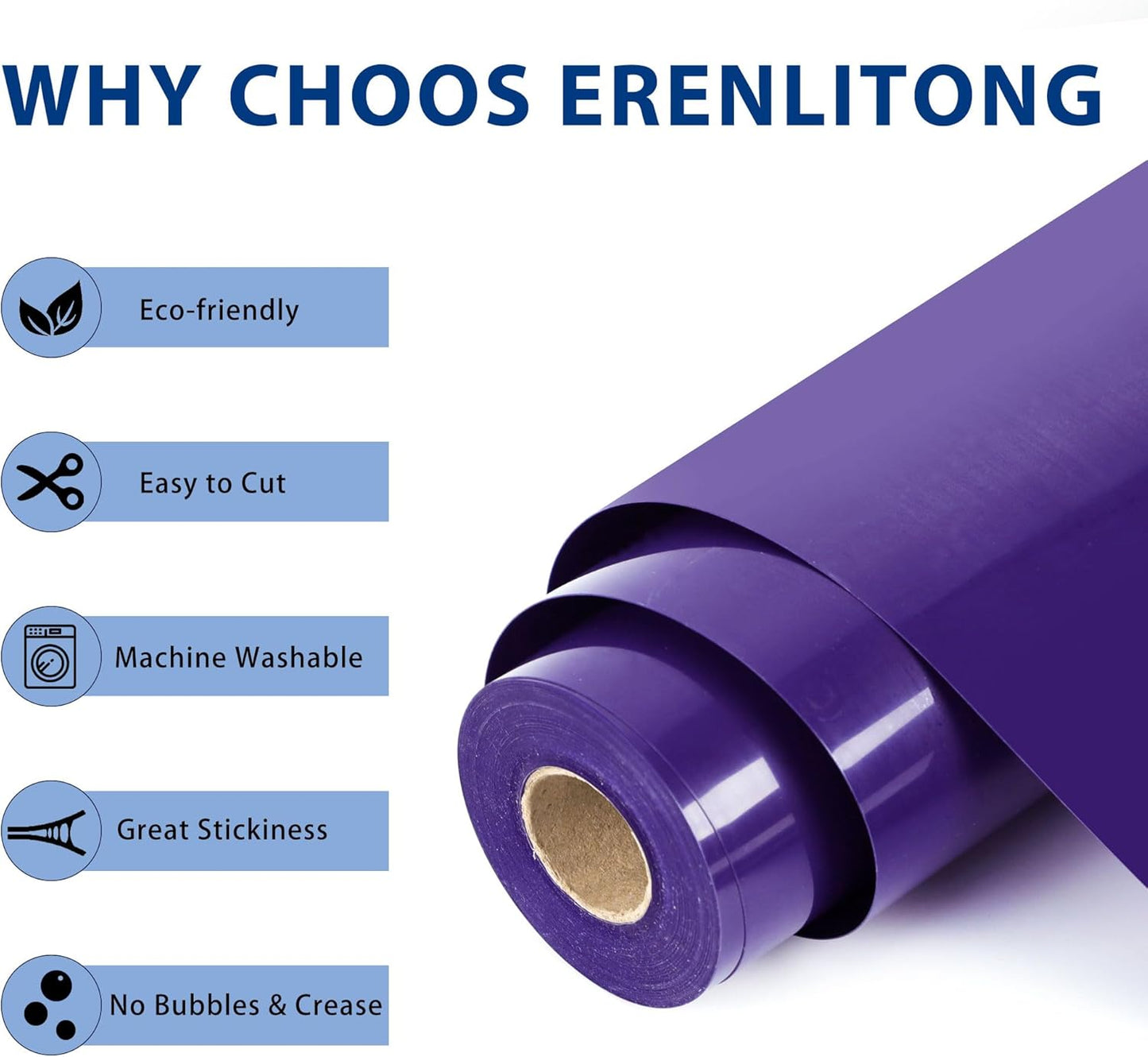 RENLITONG Purple Iron on Vinyl 12Inch by 50ft Roll HTV Heat Transfer Vinyl for T-Shirt HTV Rolls for All Cutter Machine - Easy to Cut & Weed for Heat Transfer Design