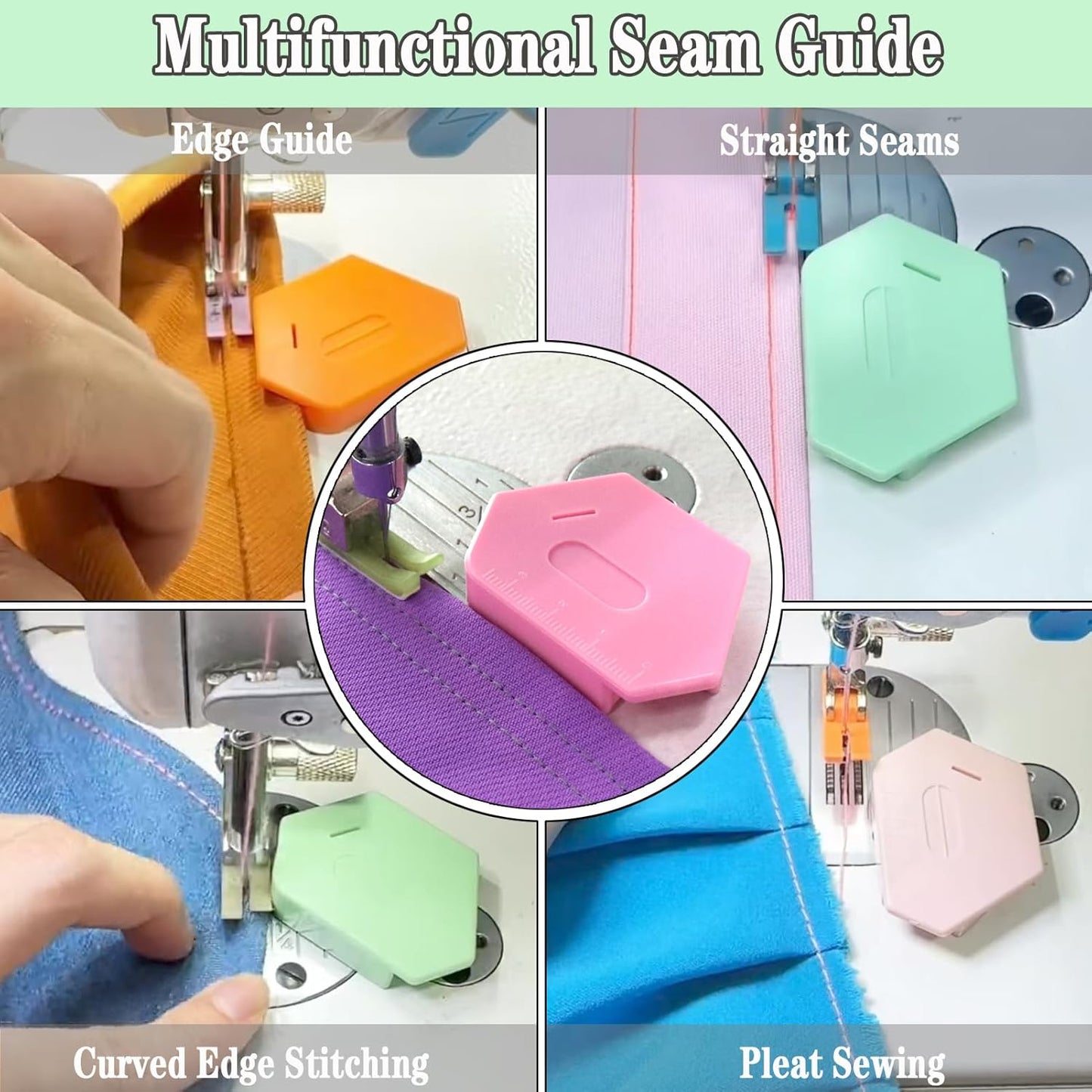 3PCS Magnetic Seam Guide for Sewing Machine, Multifunctional Polygonal Hemmer Guide with Scale, Universal Sewing Quilting Supplies Accessories Tools