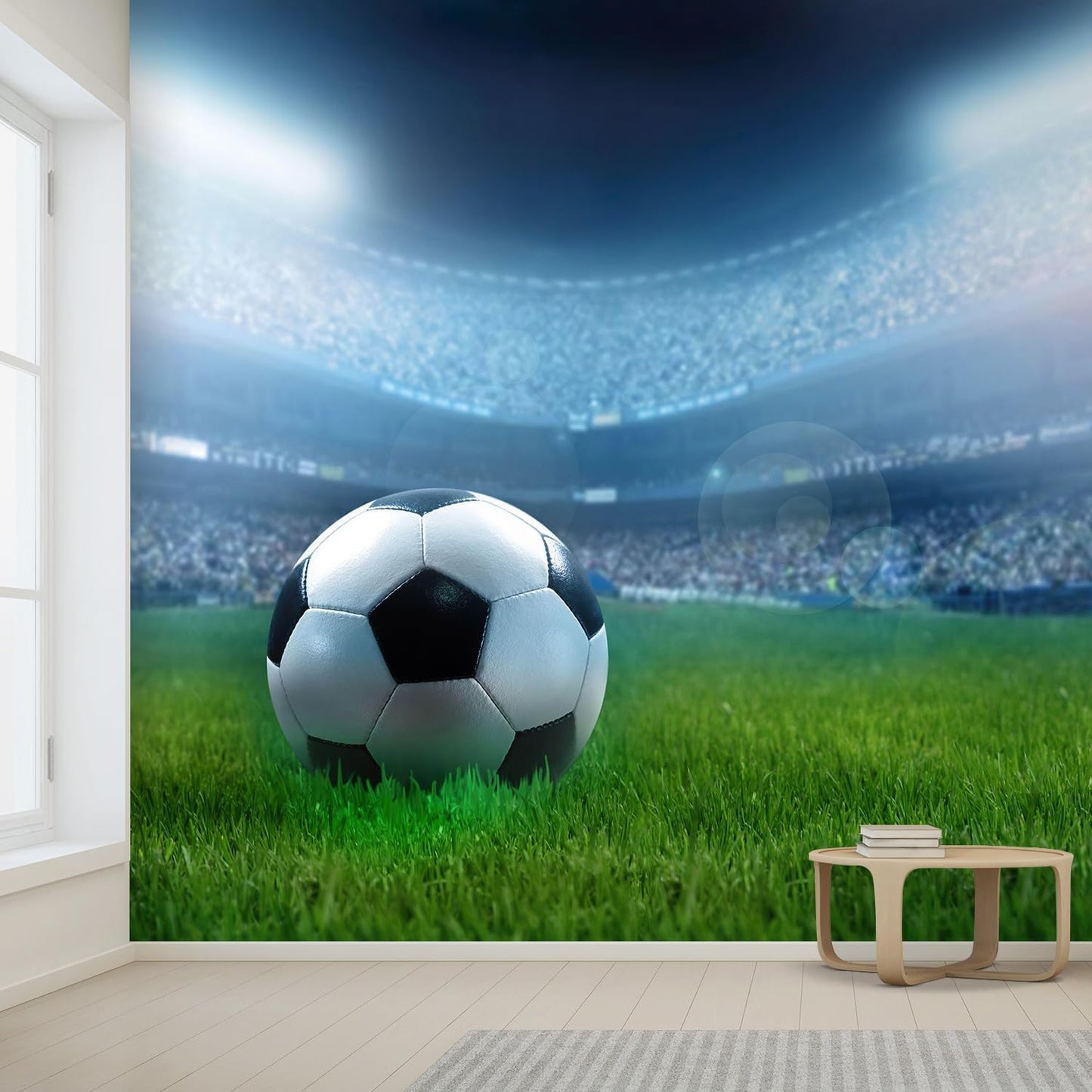 wall26 Close Up of a Football Ball on a Full Stadium Removable Wall Mural | Self-Adhesive Large Wallpaper - 132x144 inches