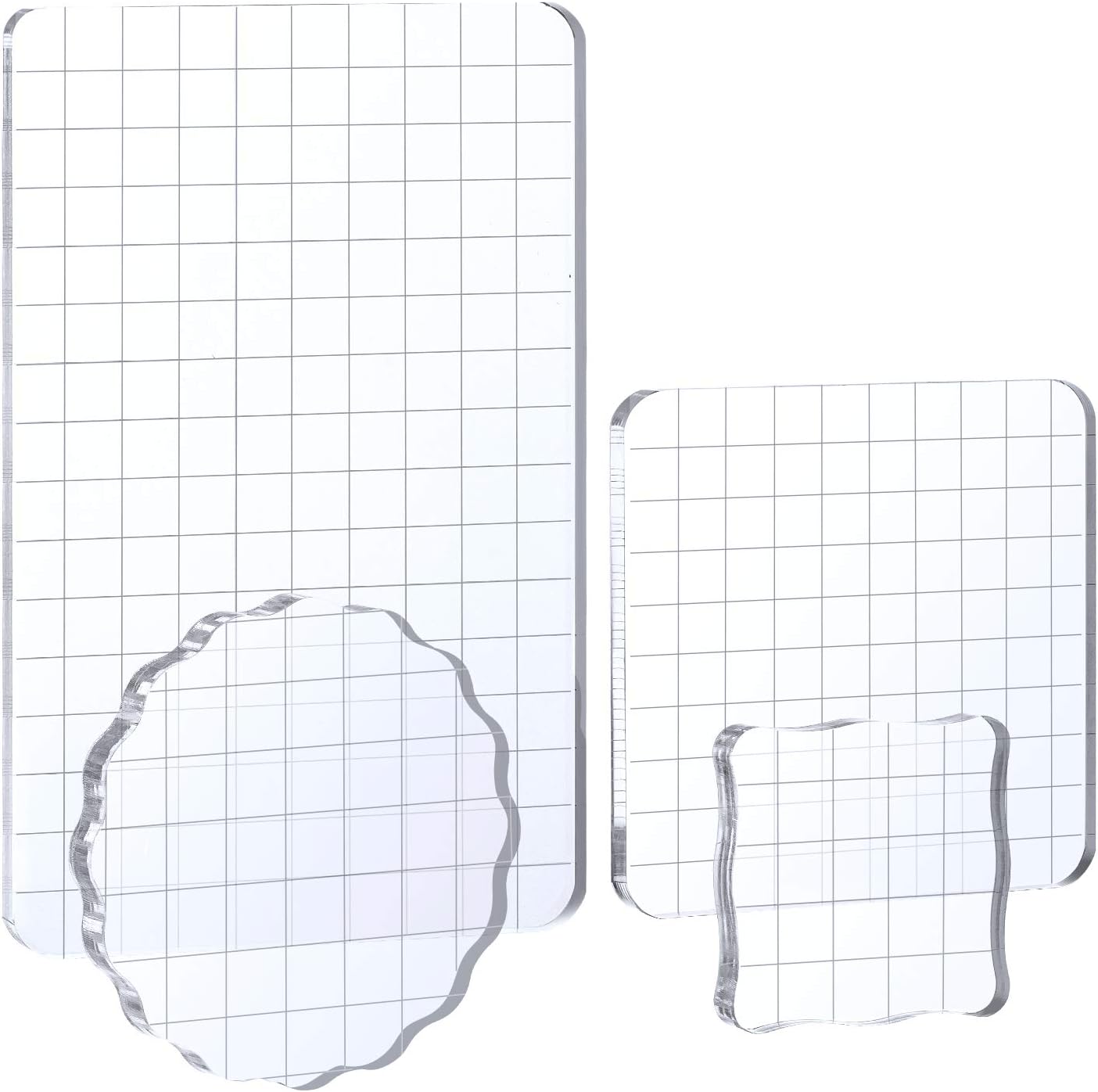 Whaline Large Acrylic Stamp Block Clear Stamping Tools Set with Grid Lines for Art Crafts Scrapbooking, 4 Pack