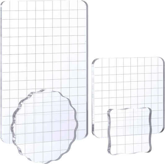 Whaline Large Acrylic Stamp Block Clear Stamping Tools Set with Grid Lines for Art Crafts Scrapbooking, 4 Pack