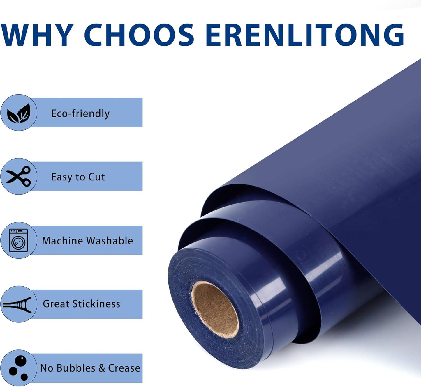 RENLITONG Navy Blue Iron on Vinyl 12Inch by 20ft Roll HTV Heat Transfer Vinyl for T-Shirt HTV Rolls for All Cutter Machine - Easy to Cut & Weed for Heat Transfer Design