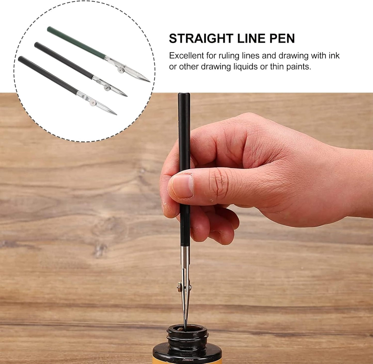 Gatuida 3pcs Adjustable Straight Line Pen, Art Ruling Pen for Masking Fluid, Fine Lines Drawing Tool, Black (Size L, M, S, 1pc Each)