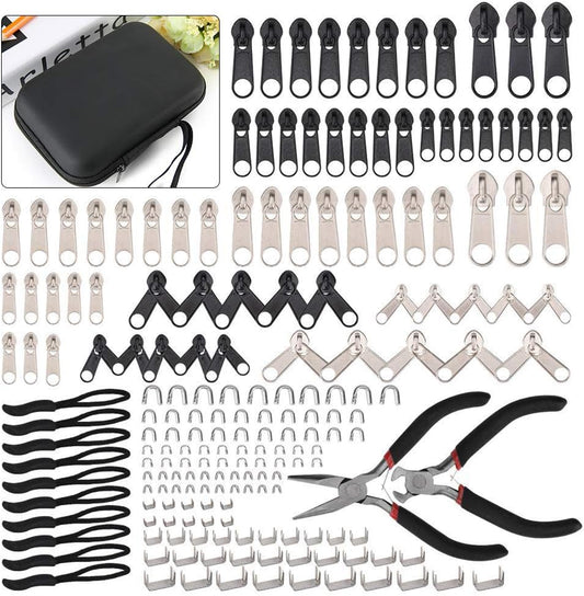 Zipper Repair Kit 197 Pcs, Zipper Replacement with Two Installation Pliers for Sleeping Bags, Jacket, Tent, Luggage, Backpacks