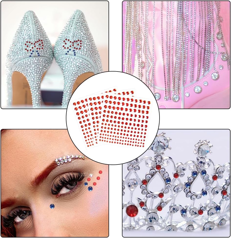 5 Sheets Self Adhesive Pearl Stickers, Flat Back Pearls Sticker, 4 Size Self Adhesive Rhinestone Gem Stickers for DIY Crafts Craft Card Decorations Nail Art Beauty Makeup (Red)