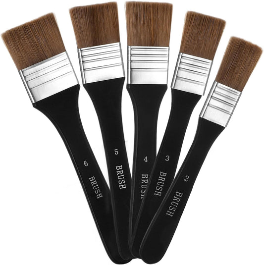 5Pcs Wide Flat Paint Brushes, Oil Art Brushes Set for Acrylic Painting Assorted Sizes Nylon Bristles Artist Paintbrush for Applying Gesso Acrylic Paint Oil Painting Watercolor
