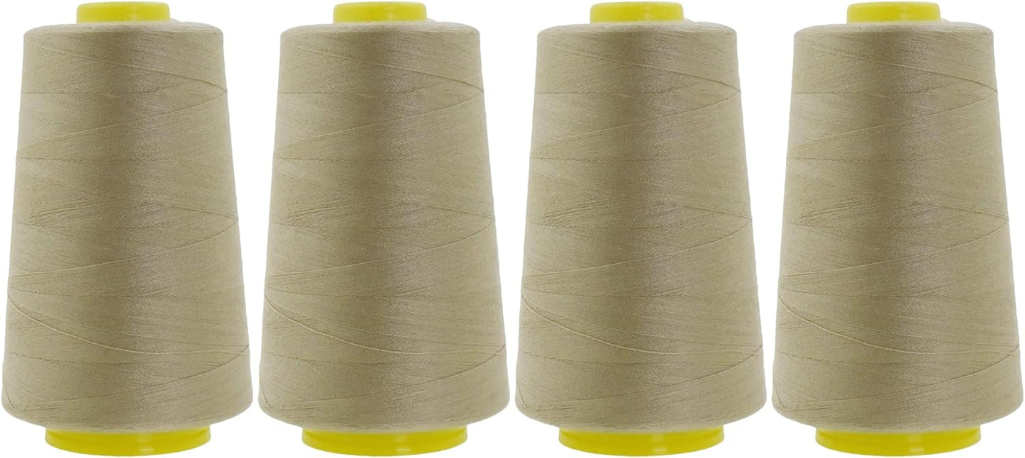 Mandala Crafts 4 Pack of Serger Threads Cones Spools - 40S/2 24000 Yards Polyester Beige Threads for Sergers Machine and Overlock Quilting Sewing Machine
