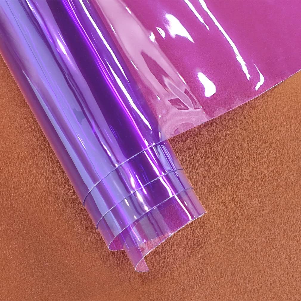 HYANG Purple Transparent PVC Super Clear Holographic Vinyl Faux Leather Sheets 1 Roll 12" x 47" (30cm x 120cm) for DIY Bows Earrings Bags DIY Crafts Making
