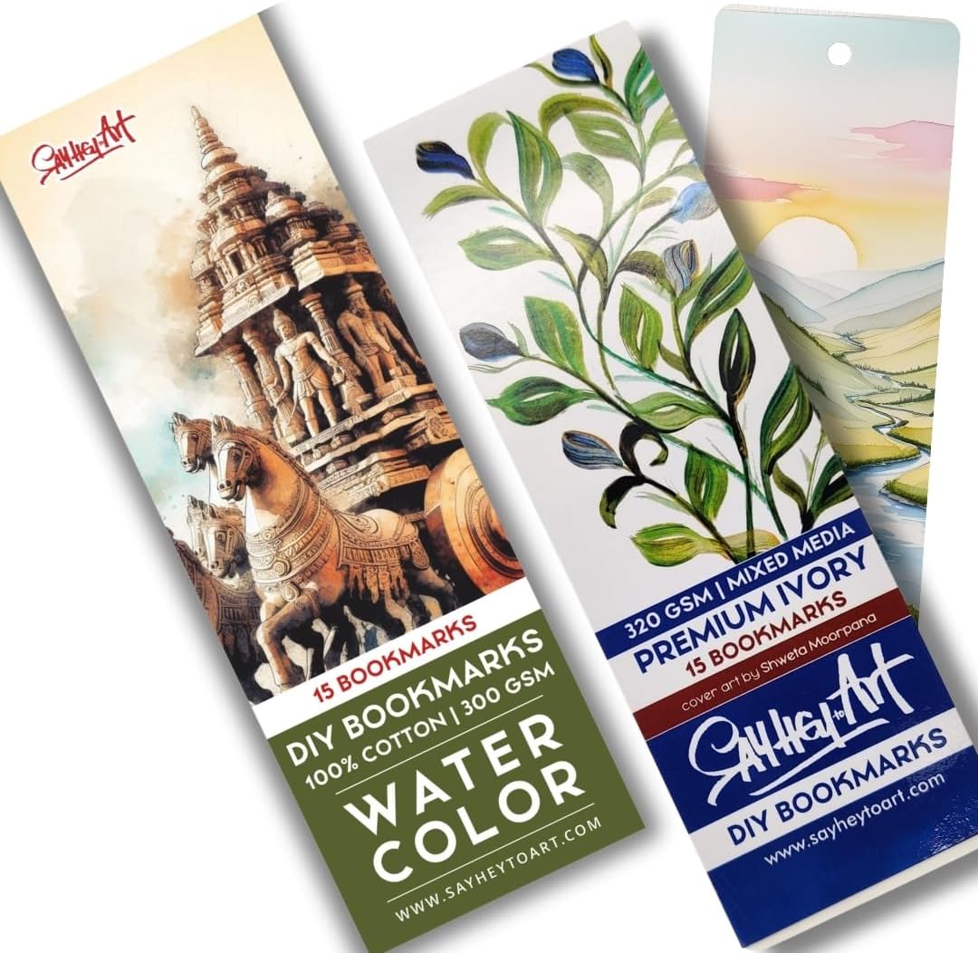 Artist Bookmark Sketchpad Combo – 300 GSM 100% Cotton & 320 GSM Cellulose Ivory Paper | Premium Mixed Media Paper for Watercolor, Gouache, Calligraphy & Ink – Bookmark Size 6x2”
