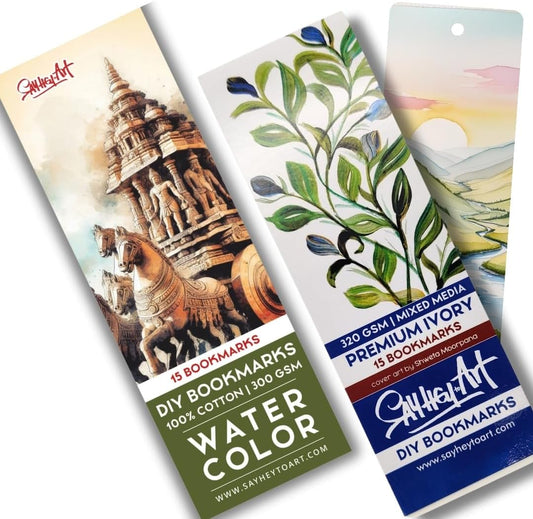 Artist Bookmark Sketchpad Combo – 300 GSM 100% Cotton & 320 GSM Cellulose Ivory Paper | Premium Mixed Media Paper for Watercolor, Gouache, Calligraphy & Ink – Bookmark Size 6x2”