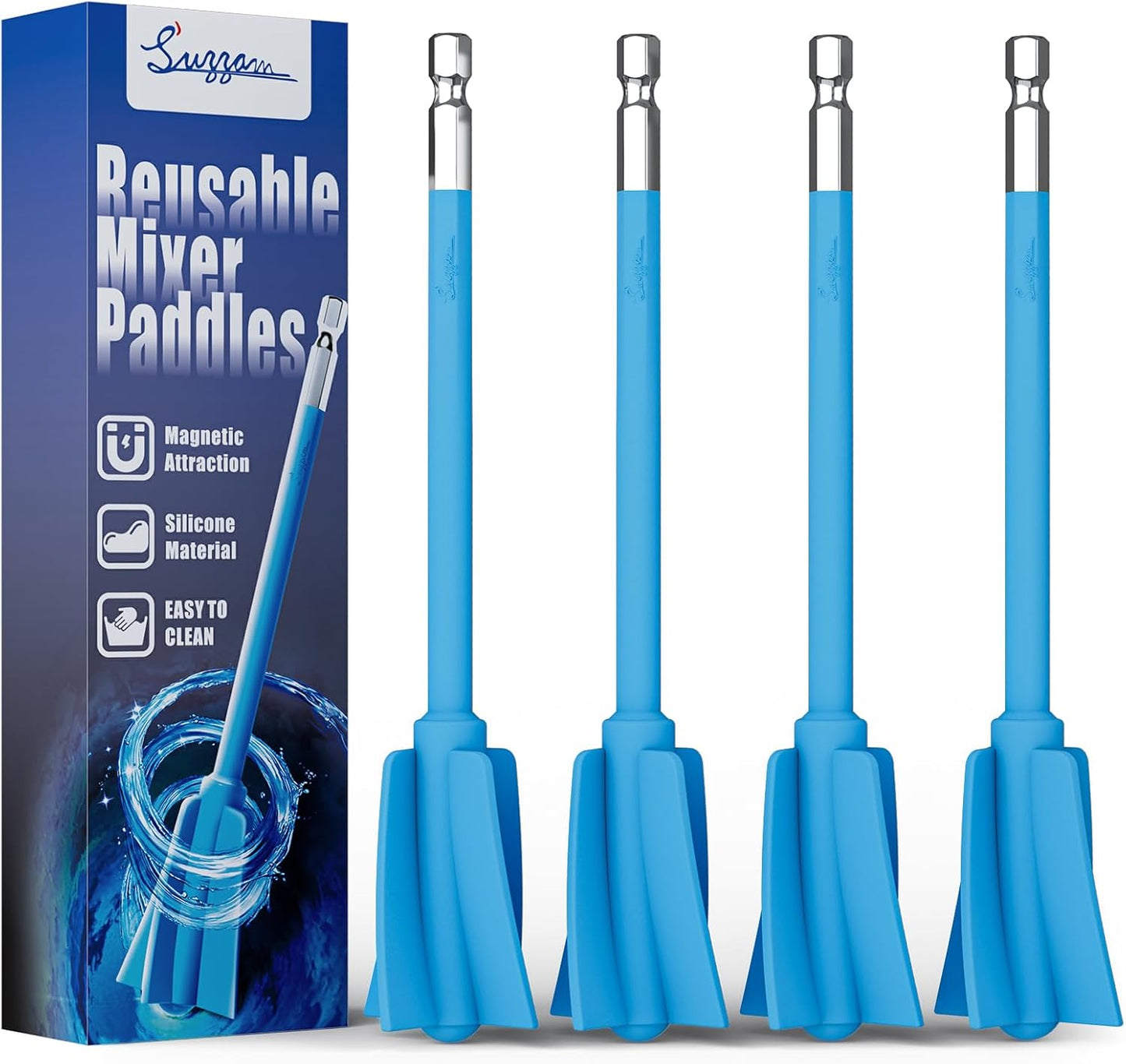 Suzzam Silicone Resin Mixer Paddles, 4 pcs Epoxy Mixer for Drill - Paint Stirrer for Drill, Easy to Clean & Reusable, 1/4" Drill Epoxy Mixer Attachment