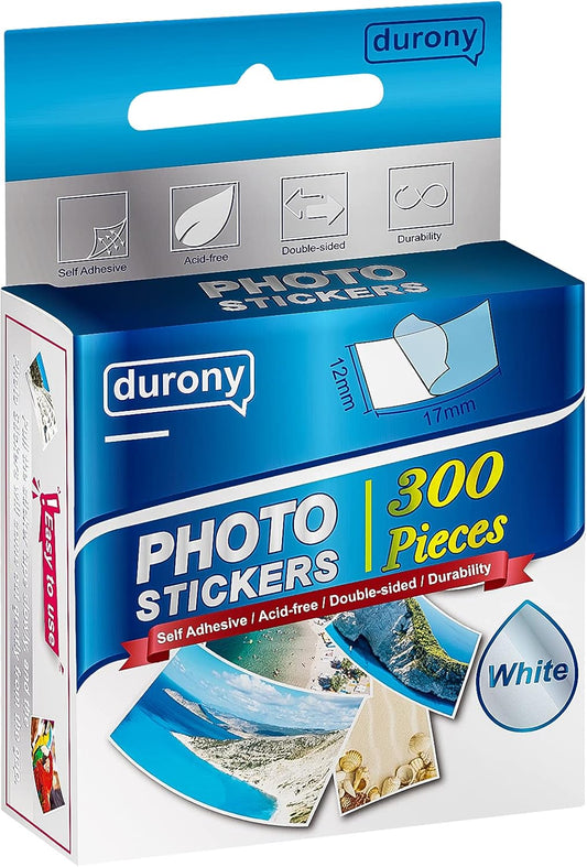 Durony 300 Pieces Photo Sticker White Double-Sided Self Adhesive Photo Tapes for Pictures DIY Photo Album Journal