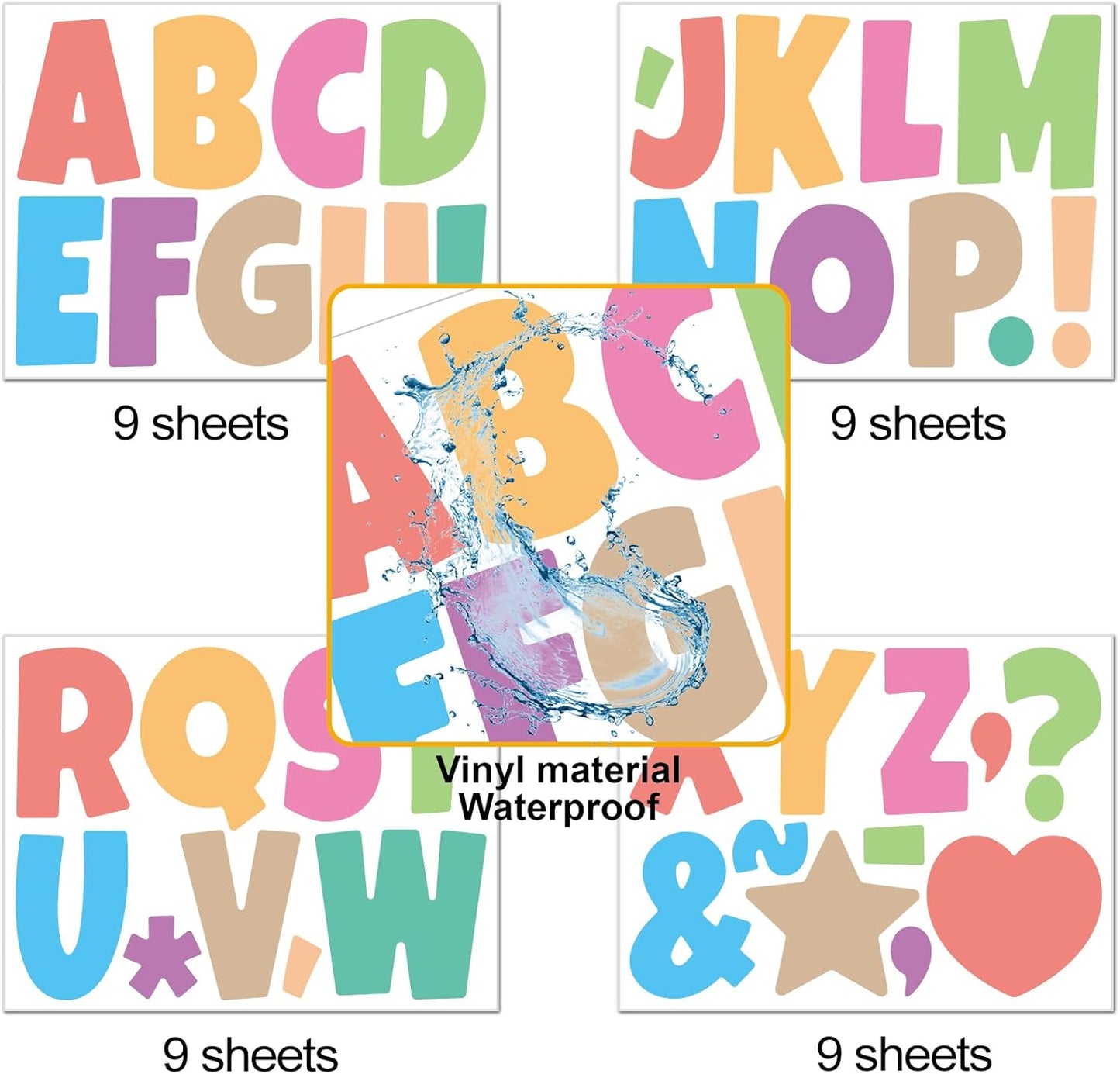 Bemeol Letter Stickers 351 Pieces 4 Inch Bulletin Board Letters Alphabet Cutout Letter for Bulletin Board Display Home Classroom School Decor(Colorful)