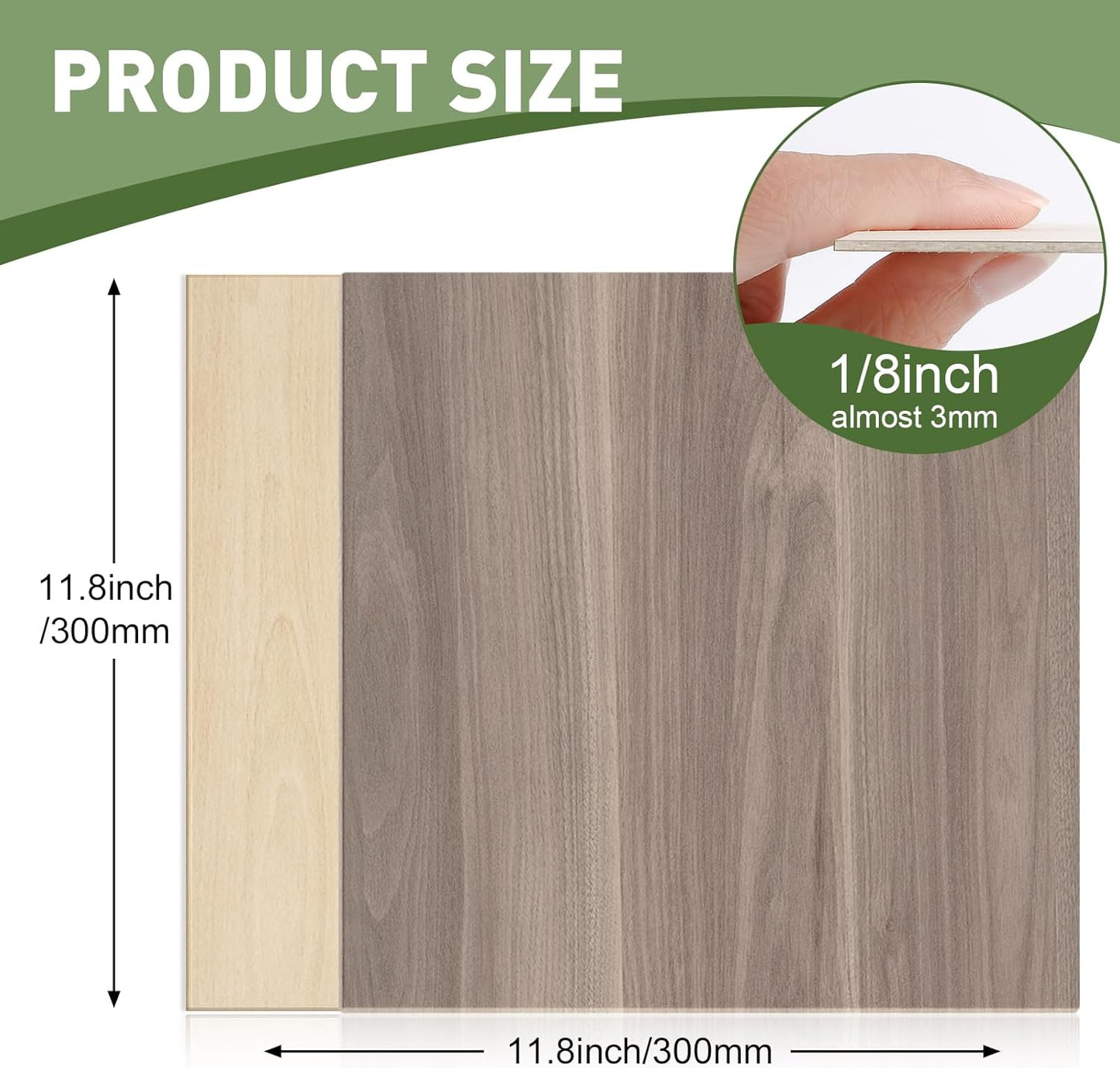 12 Pack 3mm Plywood Sheets Set for Crafts,Contains 4 Pack Walnut and 8 Pack Basswood Sheets.12x12x1/8 Inch Unfinished Wood for Laser Cutting & Engraving, Wood Burning, Architectural Models.