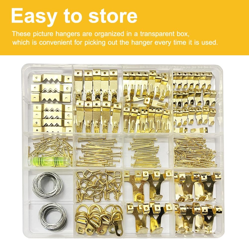 330pcs Picture Hangers Kit - Holds 10-75lbs, With Hanging Wire, Ring Hooks, D Rings, Sawtooth Hangers for Frame, Canvas, Mirror Decoration