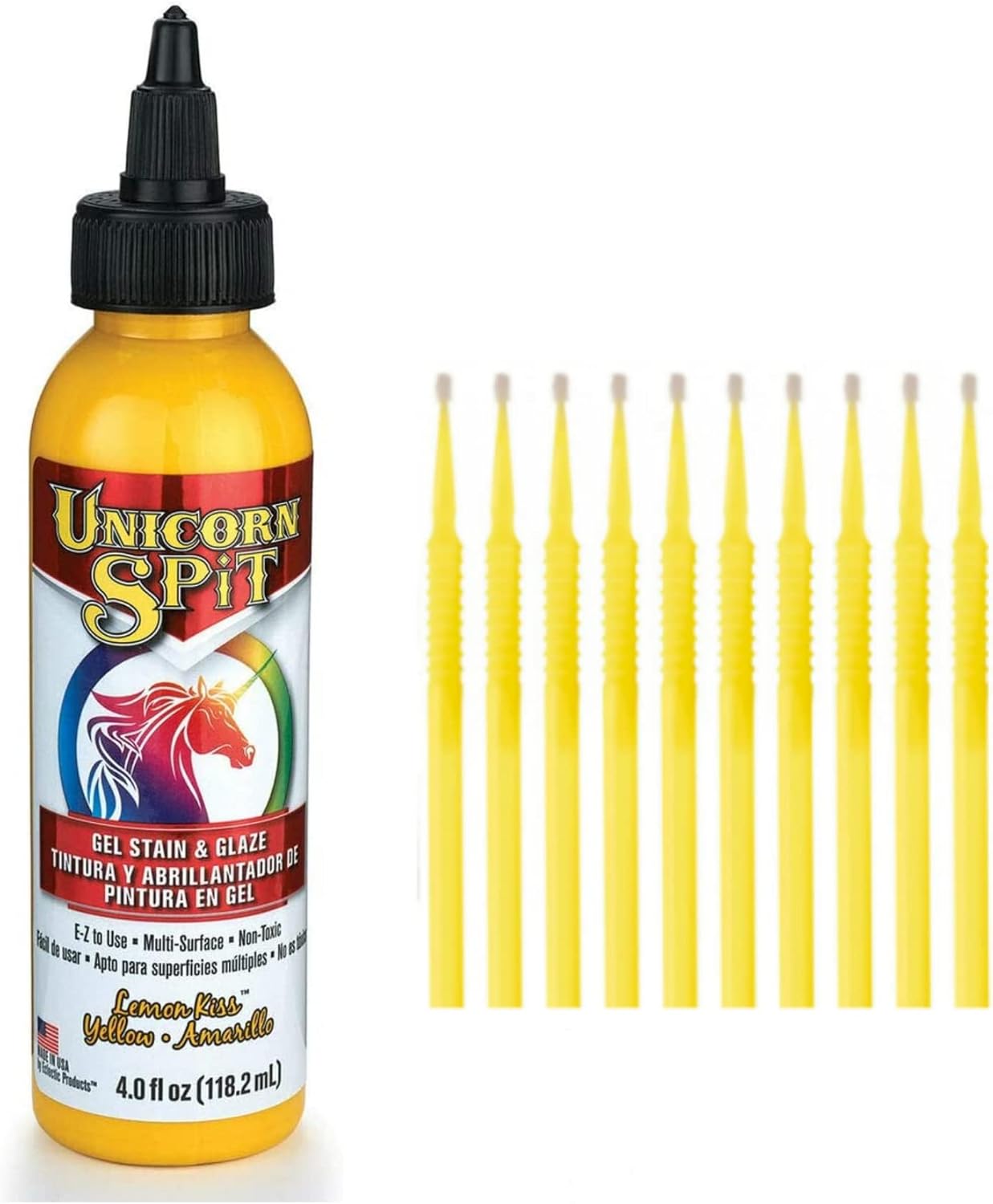 Unicorn SPiT Gel Stain and Glaze in One - Lemon Kiss 4 oz. Bottle Detail Sticks