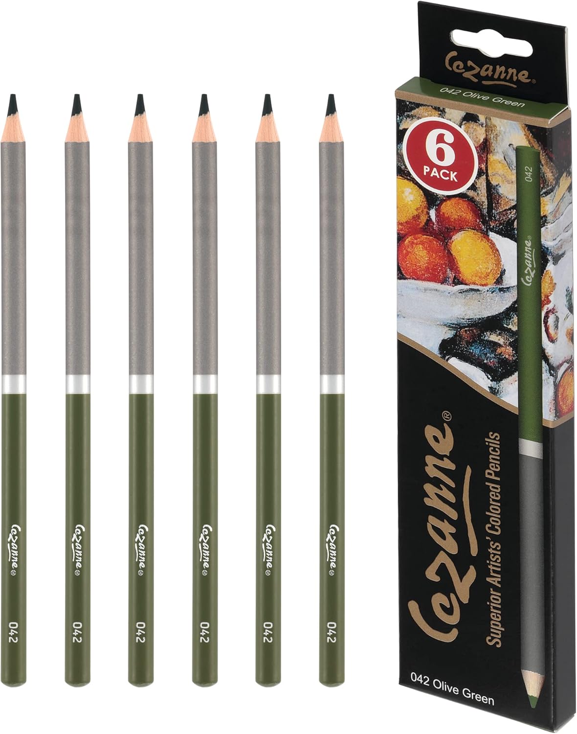 Creative Mark Cezanne Premium Colored Pencils Olive Green 6 Pack - Highly-Pigmented Drawing Pencils - Coloring Pencils for Drawing, Blending, Coloring, and More