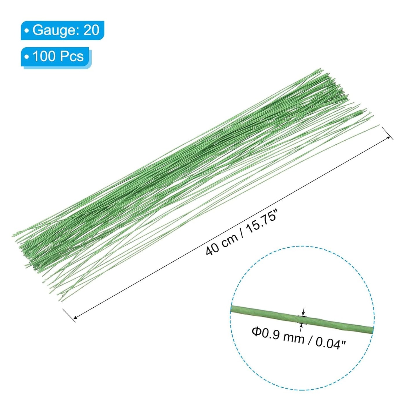 PATIKIL 20 Gauge 16" Floral Stem Wire, 100 Pcs Paper Wrapped Iron Artificial Flower Stem Accessories for DIY Bouquet Stem and Craft Decoration, Light Green