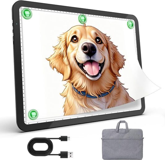 Zocelight Rechargeable A4 Tracing Light Box with Padded Case,Ultra Bright Led Light Pad with Physical Button,Wireless Light Board for Diamond Painting,Dimmable 9000LUX Lightbox for Tracing and Drawing